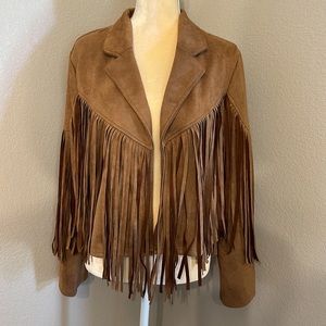 SHEIN Open Front Suede Fringe Jacket